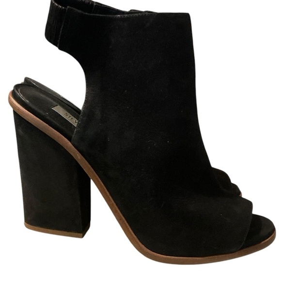 Steve Madden Valencia‎ Black Suede Bootie 10 Leather Open Toe Block Heel Boot - Picture 1 of 7